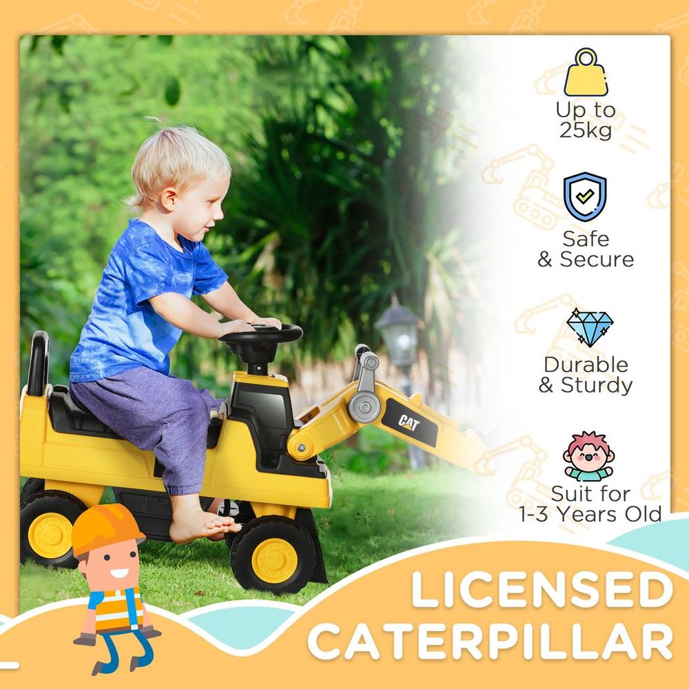 HOMCOM CAT Licensed Kids Construction Ride-On w/ Manual Shovel, for 1-3 Years