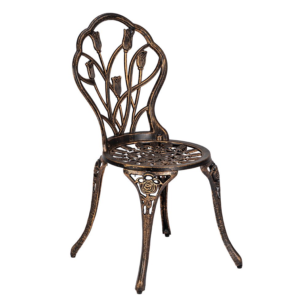 European Style Cast Aluminum Outdoor 3 Piece Tulip Bistro Set of Table and Chairs Bronze