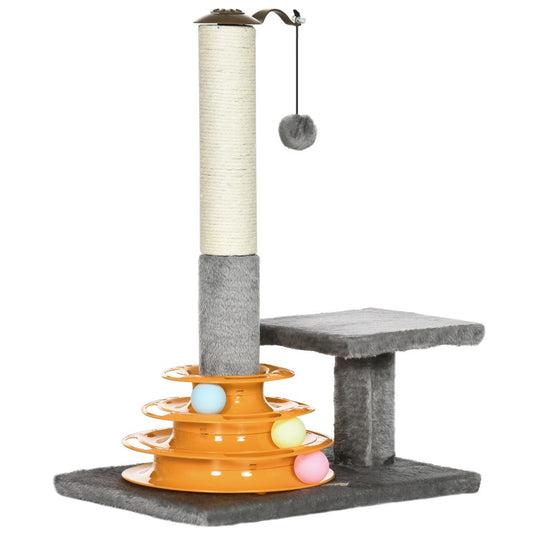 PawHut 56cm Cat Tree for Indoor Cats, Scratching Post w/ Cat Toys - Grey