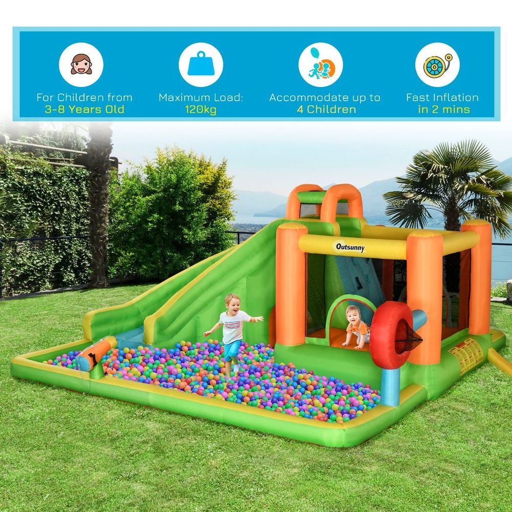 Outsunny 7 in 1 Kids Bouncy Castle Water Slide w/ Pool, Air Blower, Patches