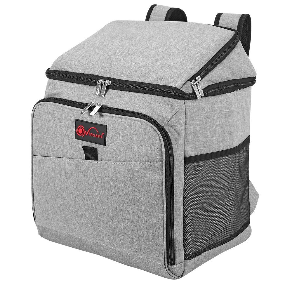 Grey Backpack Cooler Multi Pocketed Picnic Bag Large Capacity Insulated