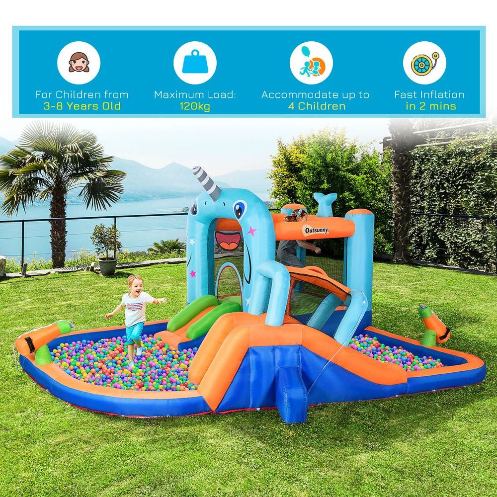 Outsunny Kids Inflatable Bouncy Castle w/ Inflator, Carry Bag