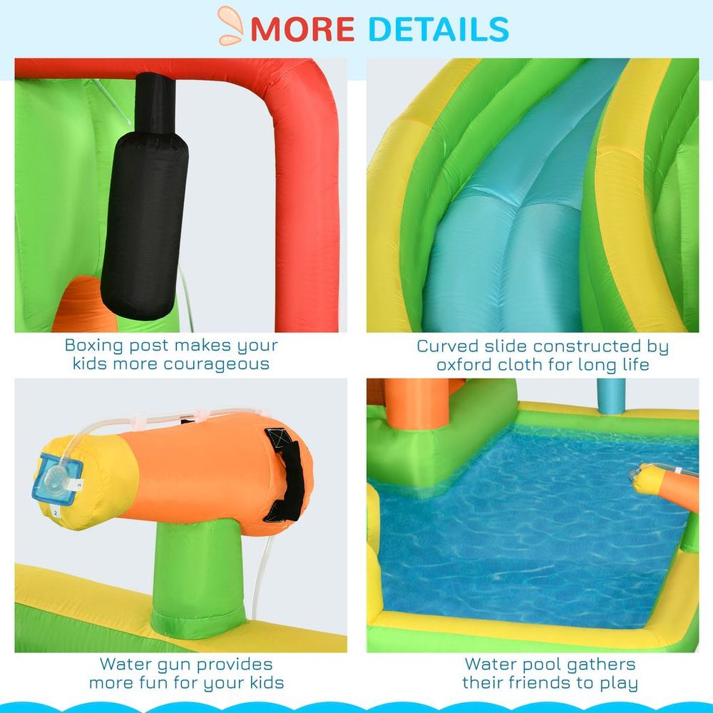 Outsunny 7 in 1 Kids Bouncy Castle Water Slide w/ Pool, Air Blower, Patches