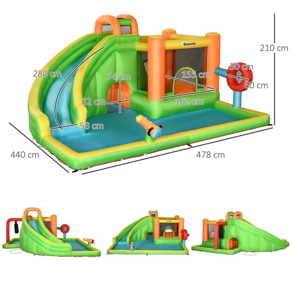 Outsunny 7 in 1 Kids Bouncy Castle Water Slide w/ Pool, Air Blower, Patches