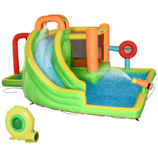 Outsunny 7 in 1 Kids Bouncy Castle Water Slide w/ Pool, Air Blower, Patches